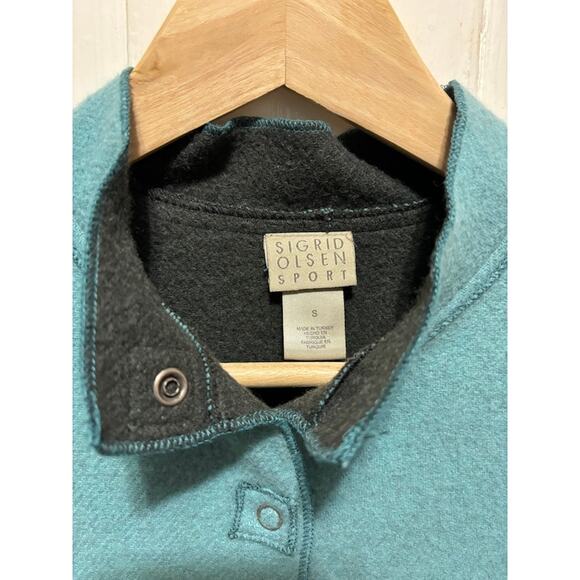 Sigrid Olsen Jacket Green Blue Wool Blend Coat Snap Closure Women's S - Picture 5 of 10